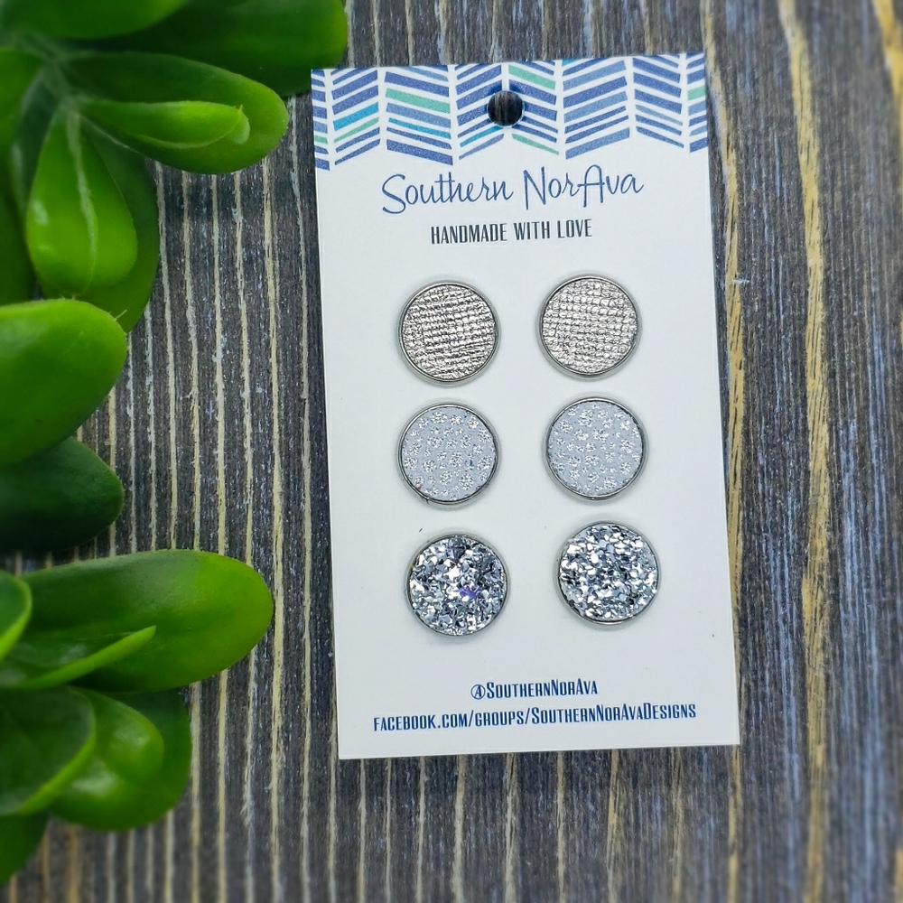 Three Silver Coordinating Stud Set